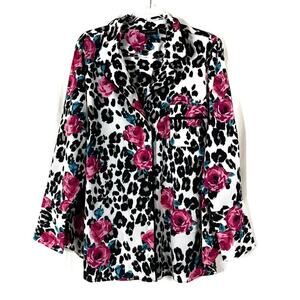 3/$30 Lane Bryant | Rose Leopard Print Button Front Pajama Top 20 Mob Wife